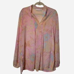Pre-owned Susan Graver Pink and Blue Floral Blouse